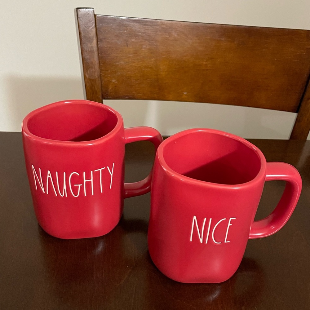 Rae Dunn Christmas Red Naughty Nice Mug Pair
